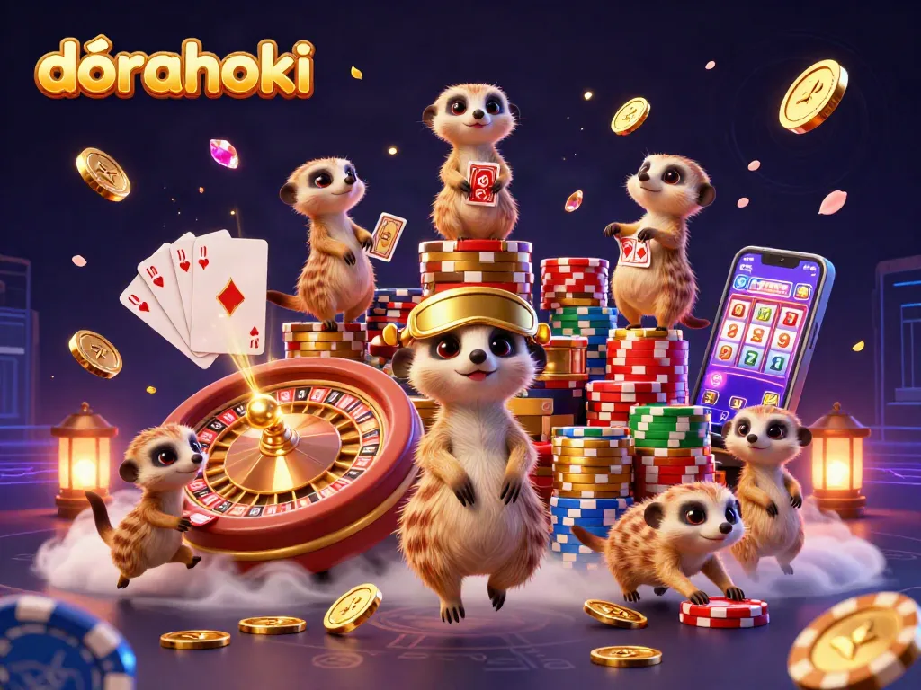 Dorahoki memberikan lingkungan kasino yang penuh semangat dengan meerkat mengelola permainan.
