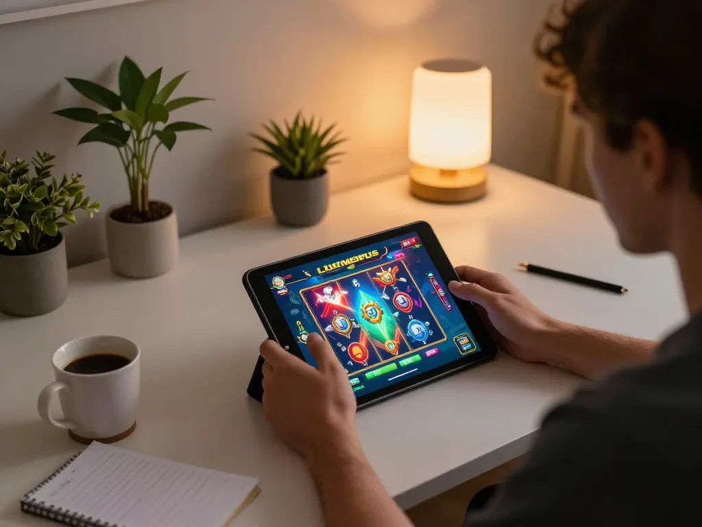 Experience slot olympus thrills with dynamic tablet gameplay in a cozy home setting.