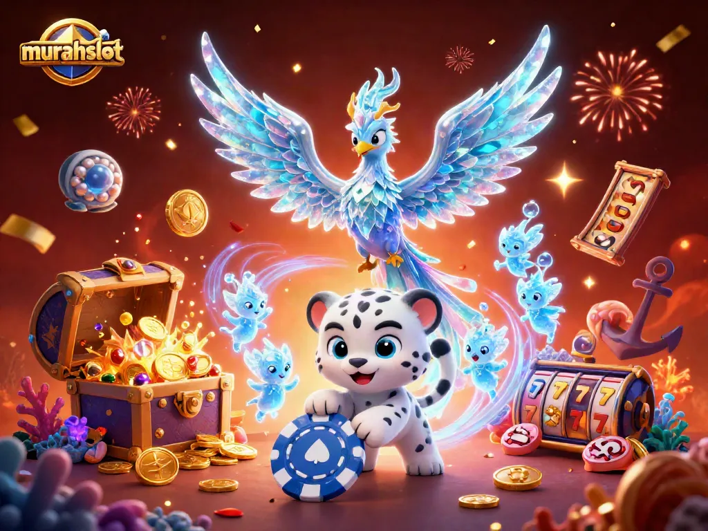 Spin the reels with murahslot's vibrant casino illustration showcasing dynamic slot elements.