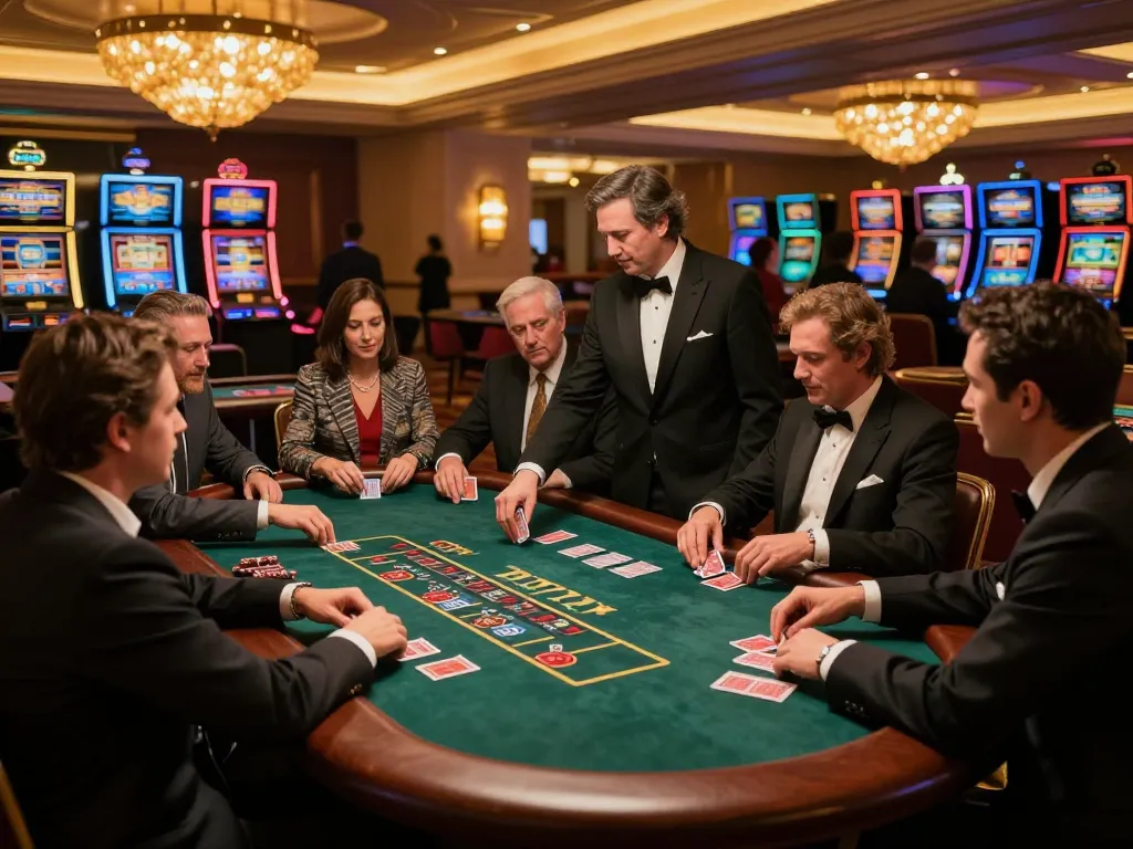 Kaisar 888 players placing strategic bets at elegant blackjack table in a luxurious casino setting
