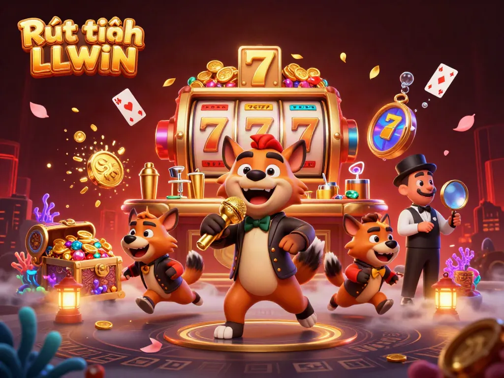 Experience Rút tiền LLWIN with a vibrant casino scene featuring hyena characters and exciting game elements.
