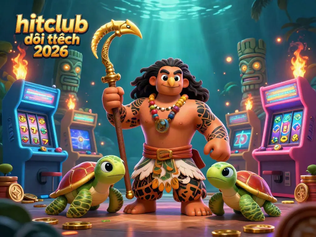 Experience thrilling games at hitclub đổi thưởng 2026 with a tribal-themed 3D casino scene featuring vibrant characters.