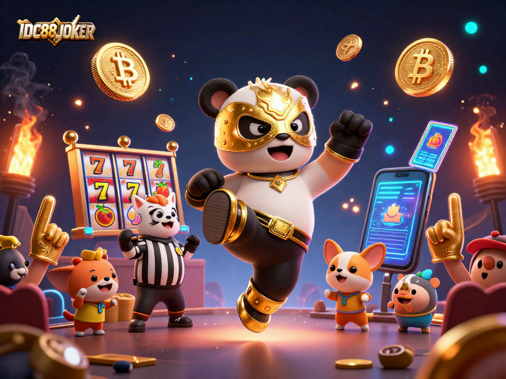 Experience thrilling online gaming action with IDC88JOKER at a colorful casino scene.