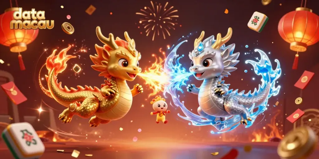 Engage with data macau as twin dragons symbolize prosperity in a vibrant casino atmosphere.