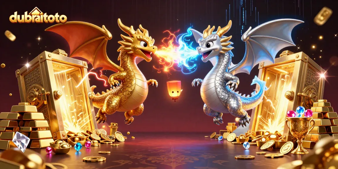 Experience thrilling wins with dubaitoto as twin dragons defend treasures in an epic casino scene.