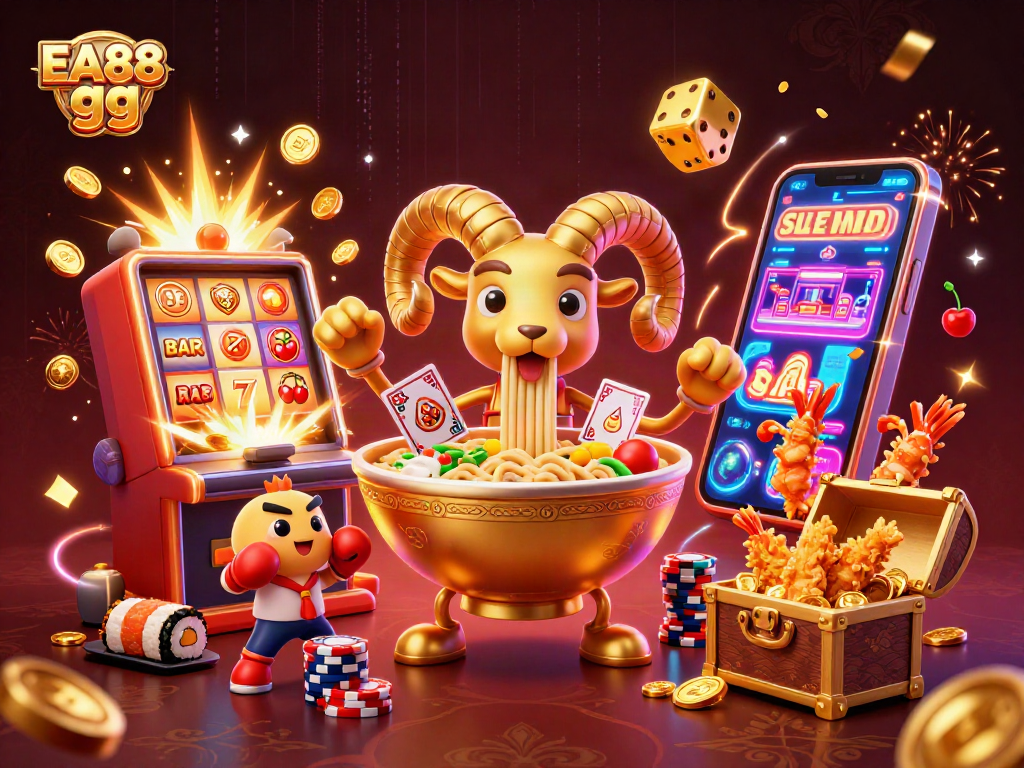 Experience thrilling wins with EA88 gg in a vibrant 3D casino scene full of action.