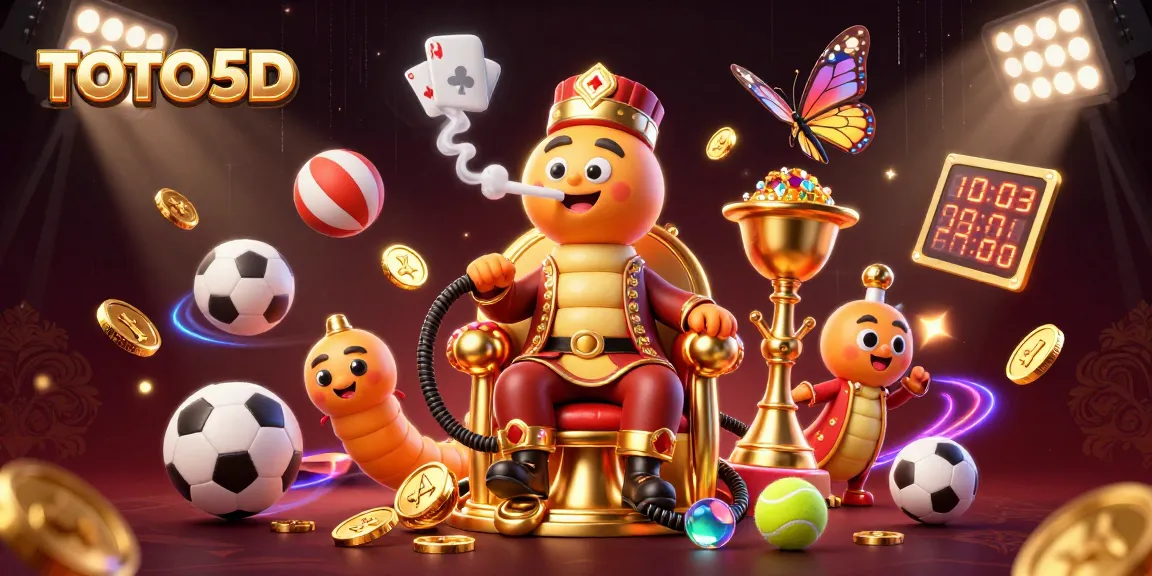 TOTO5D bringt Spieler in eine dynamische Casino-Welt mit einem großen, farbenfrohen Kater und zahlreichen Sportelementen.