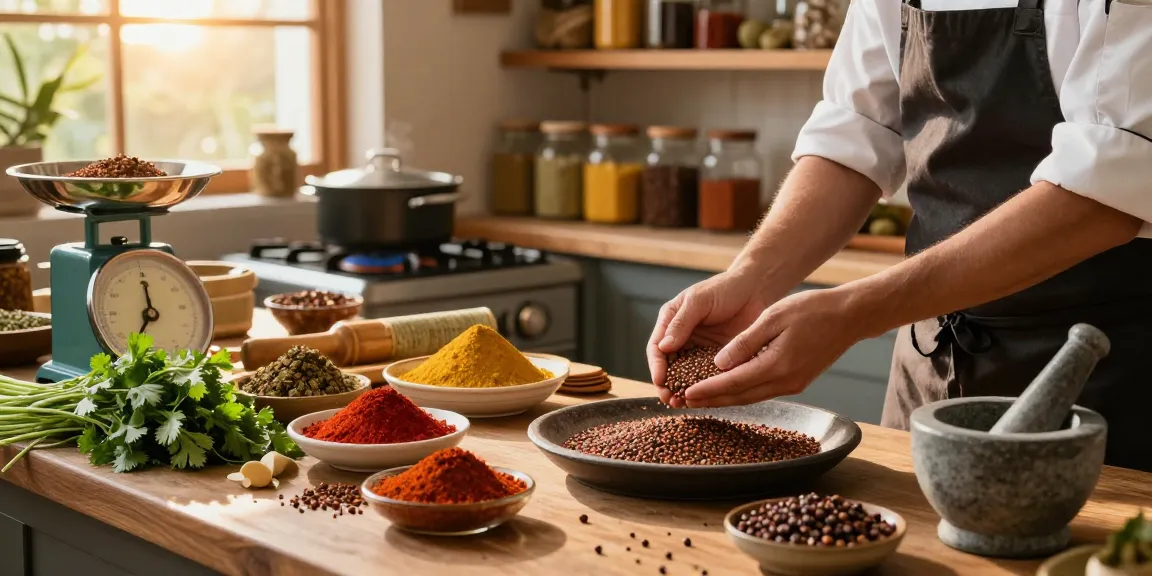 Memasak dengan annatto di dapur yang cerah dan hangat.
