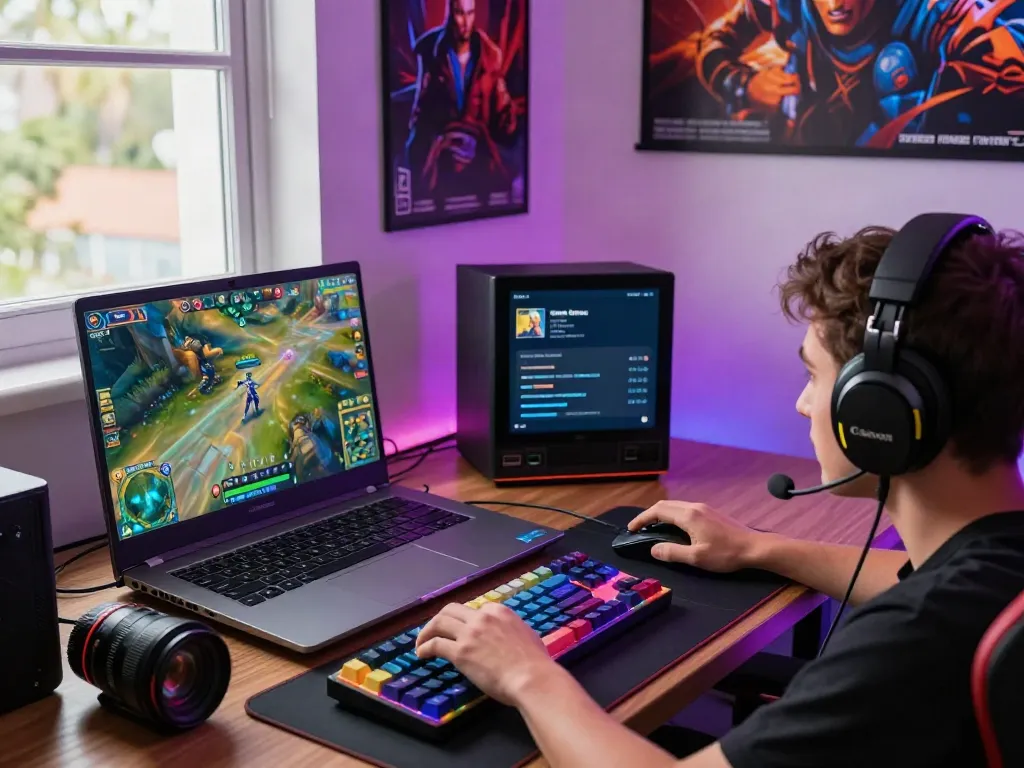 Pengalaman bermain game online di BABE138 dengan aksesori modern dan suasana energik.