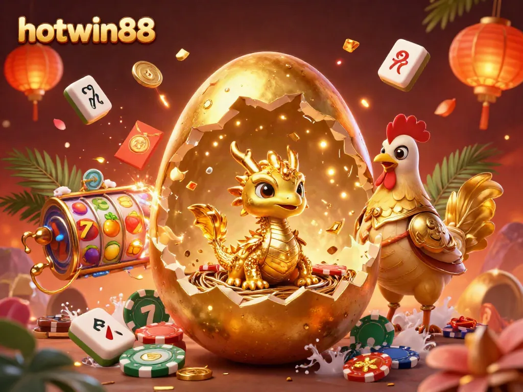 Engage in slots excitement with hotwin88, featuring golden dragon and bustling casino elements.