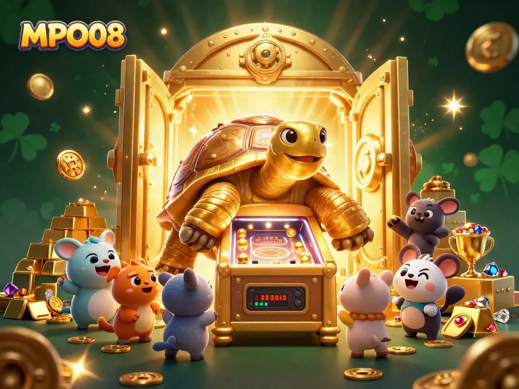 MPO08 brings the excitement of gaming alive with a colossal golden tortoise pinball and treasure, captivating players.