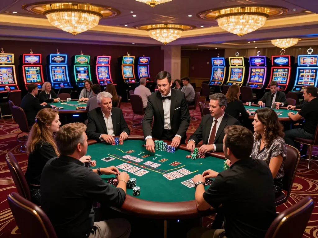 Players enjoying blackjack at a casino featuring the nohu gaming experience amidst vibrant atmosphere.