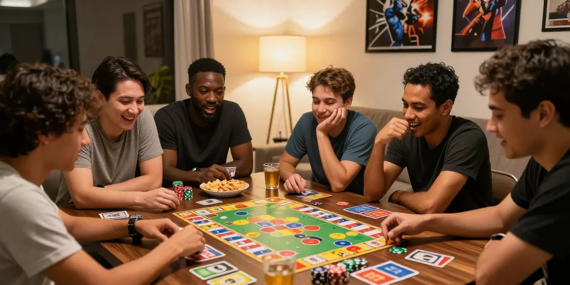Friends enjoying a lively game night featuring situs togel with colorful cards and laughter.