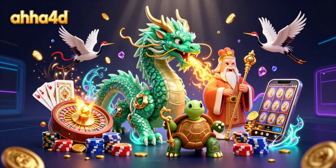 Experience exciting gaming action with ahha4d as a jade dragon, turtle sage, and lucky cranes soar through golden treasures.