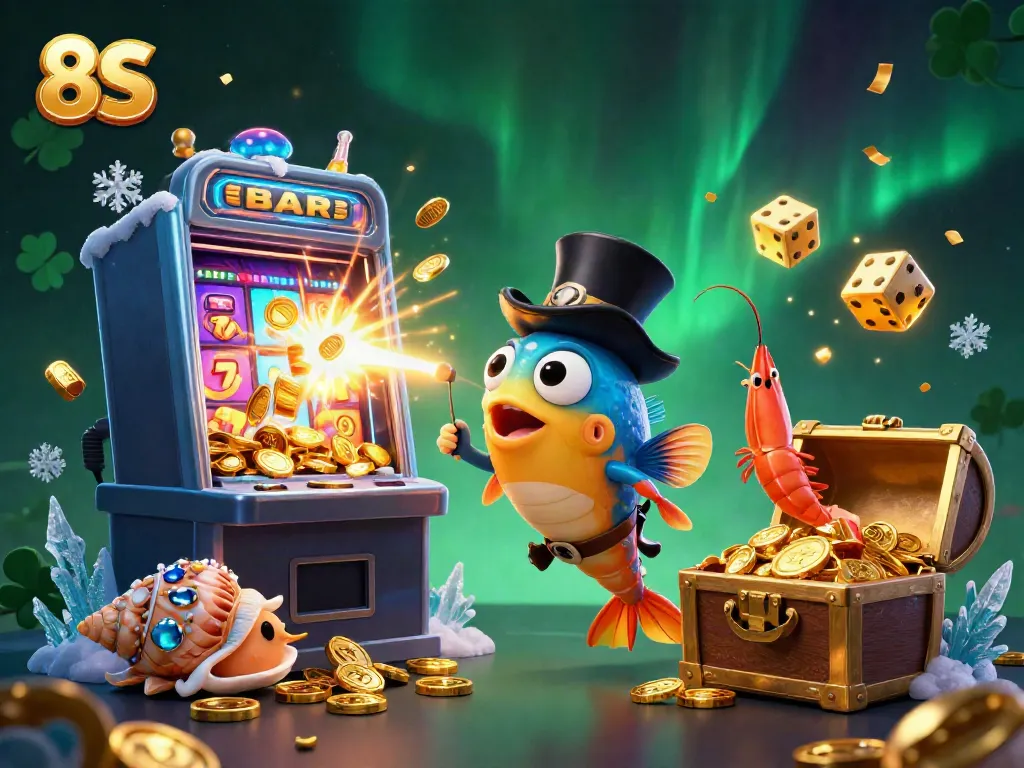 Catch golden coins with 8S characters in a vibrant casino-themed scene full of excitement.