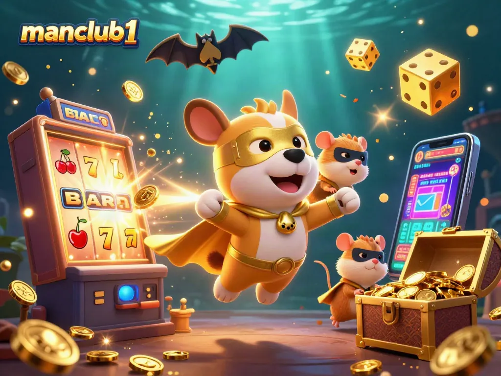 Experience thrilling fun at manclub1 with a superhero dog flying high amid a jackpot explosion.
