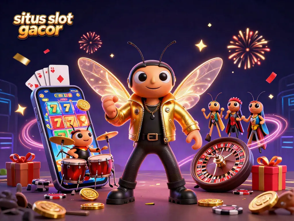Menangkan permainan di situs slot gacor dengan ilustrasi 3D unik yang penuh warna dan elemen kasinonya.