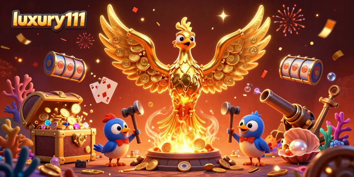 Engage in glamorous gameplay with luxury111, showcasing a golden phoenix surrounded by casino elements.