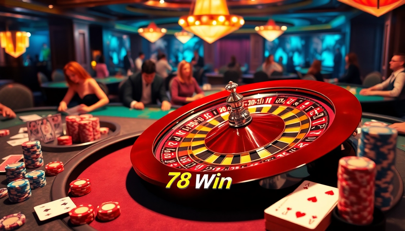 Experience the thrill of casino games with 78 Win at vibrant betting tables and roulette wheels.