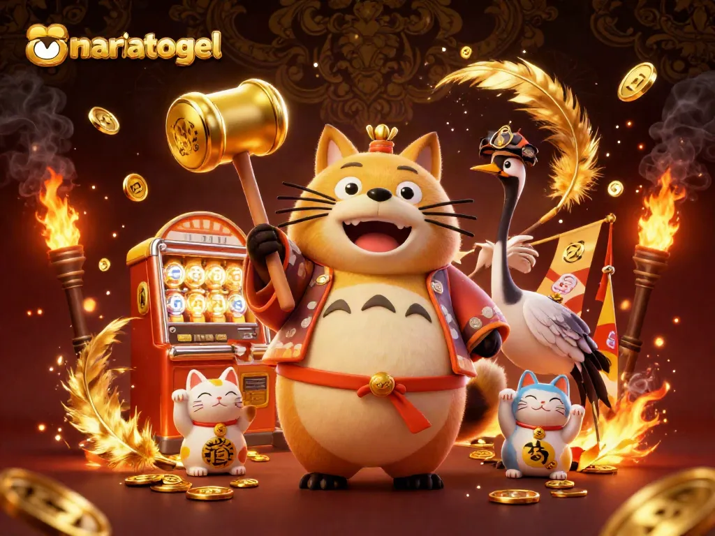 Experience the thrill of lottery excitement with mariatogel's vibrant 3D cartoon scene featuring a cheerful tanuki.