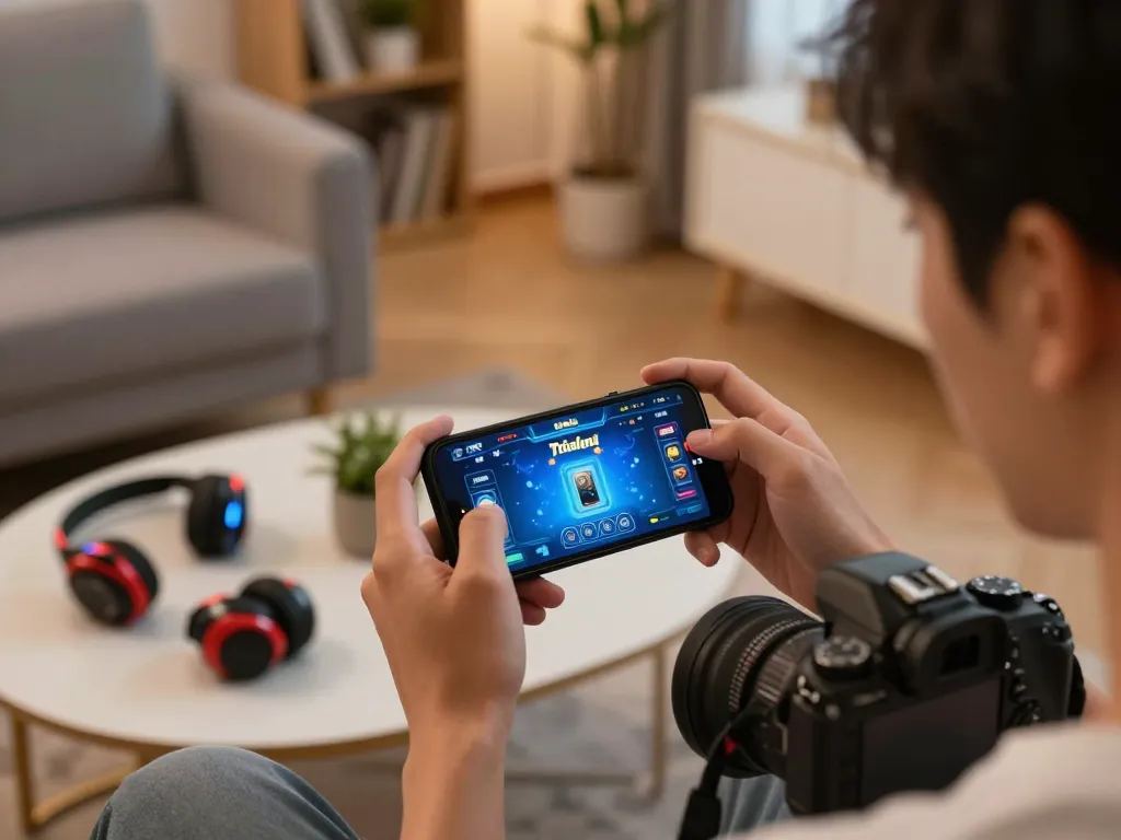 Engaging user playing Slot Thailand on smartphone in cozy home environment, showcasing thrilling online gaming experience.
