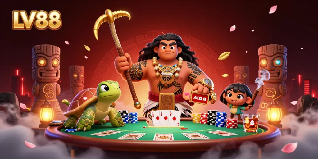 Experience LV88's engaging casino atmosphere with a demigod hawk and poker details at the center.