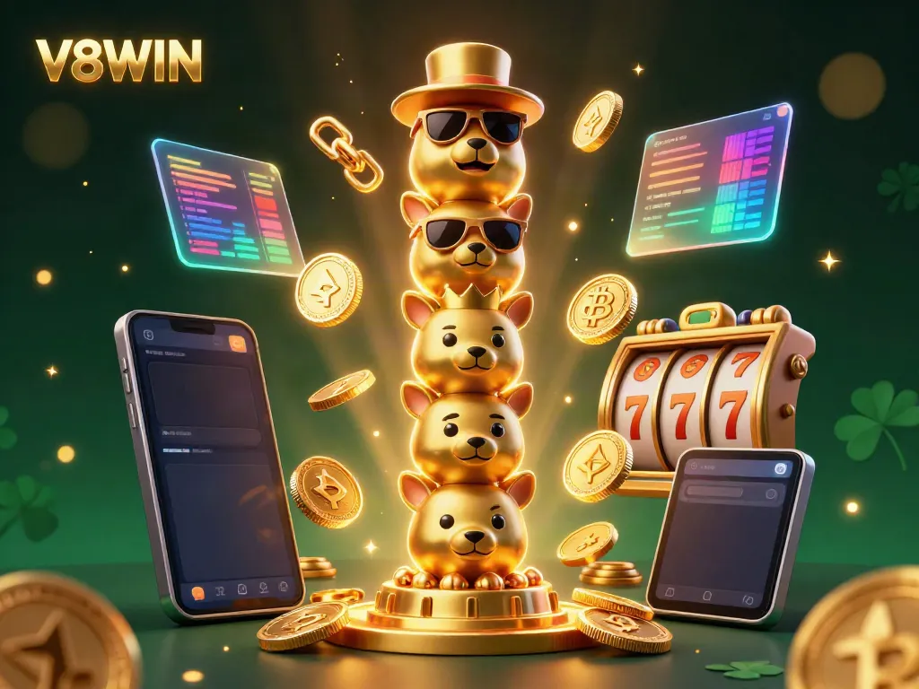 Experience thrilling jackpots with vibrant, animated V8WIN casino illustrations packed with excitement.