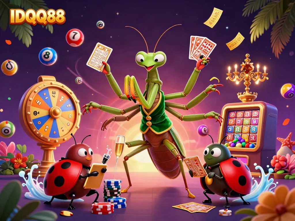 Experience exciting gaming action with IDQQ88 involving colorful bingo and lottery elements for an immersive online casino.