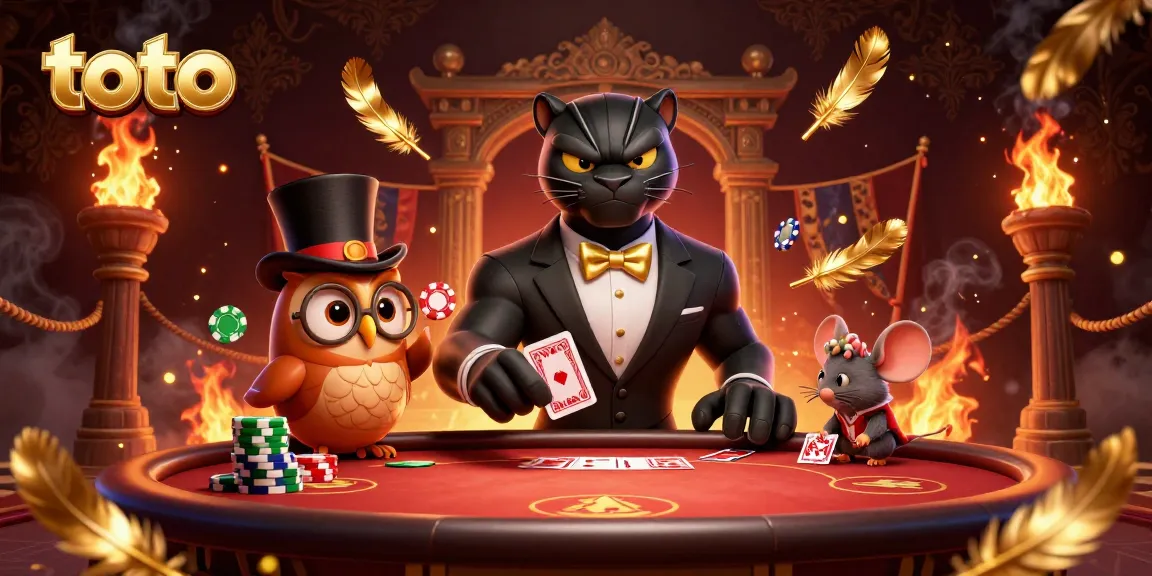 Engage in thrilling poker action with toto, featuring a tuxedoed panther dealing cards.