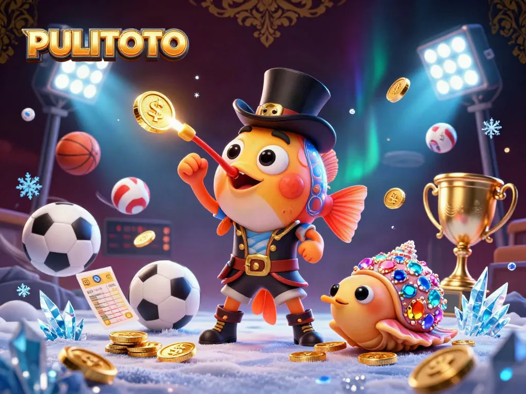 PULITOTO engages players with vibrant 3D casino artwork featuring dynamic characters and sports elements.