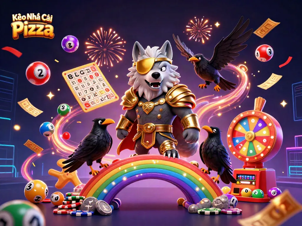 Experience Kèo Nhà Cái Pizza with a vibrant 3D casino scene featuring Odin and his ravens.
