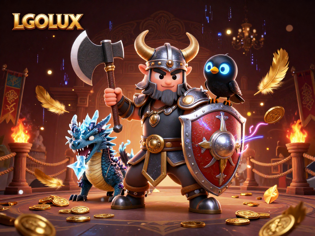 Engage with exciting gaming action at LGOLUX featuring a Viking warrior and dragon.