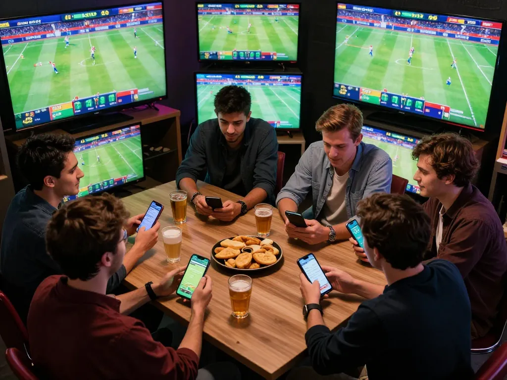 Engaged bettors analyzing odds on Fun88 app while enjoying a thrilling sports game.