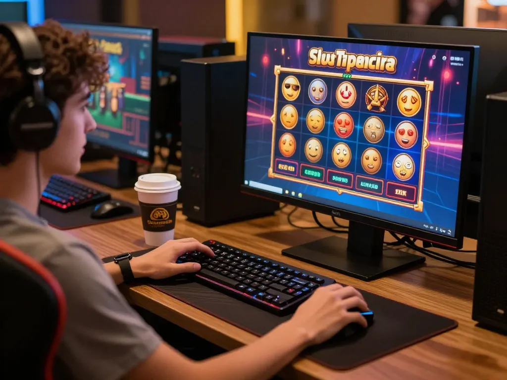 Engaging with Slot Terpercaya at a stylish online gaming setup while placing bets.