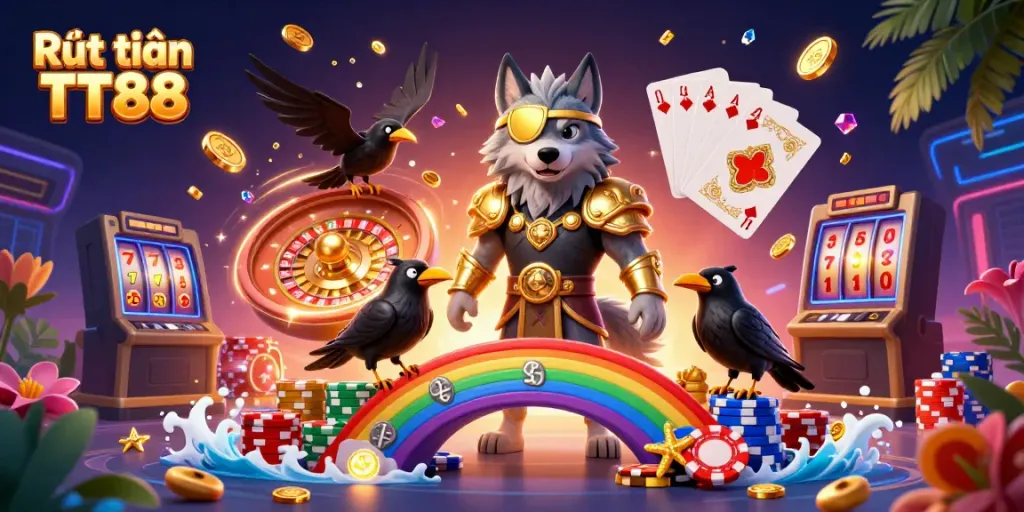 Experience Rút tiền TT88 seamlessly in this vibrant 3D illustration of a dynamic casino theme.