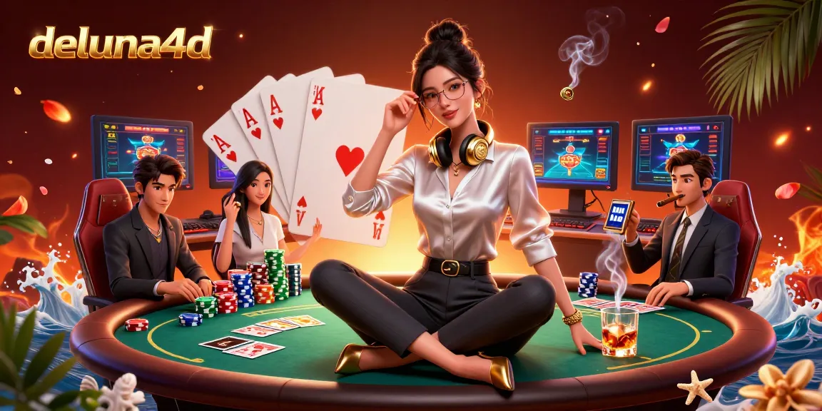 Engage with deluna4d's immersive casino experience featuring a professional gamer in a high-tech setup.