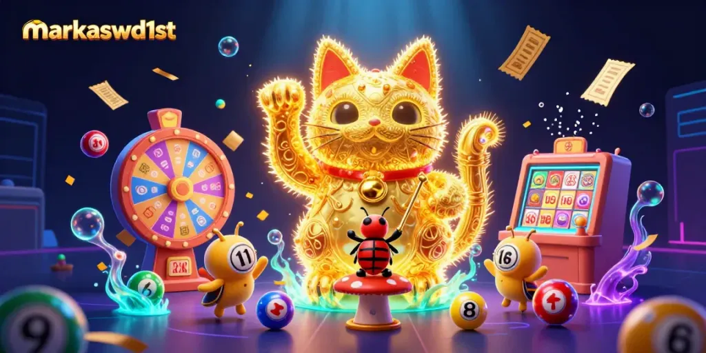 Experience the thrill of markaswd1st with a vibrant lucky cat scene packed with casino excitement.