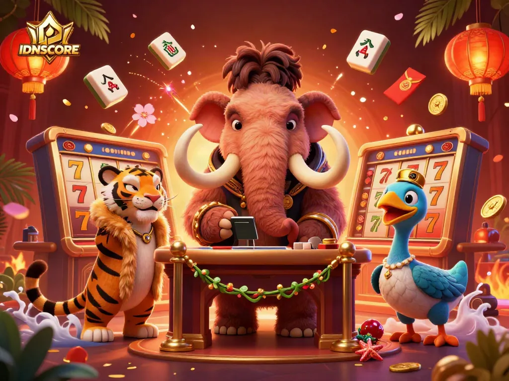 IDNSCORE features a vibrant 3D casino scene with diverse characters enjoying gaming fun.