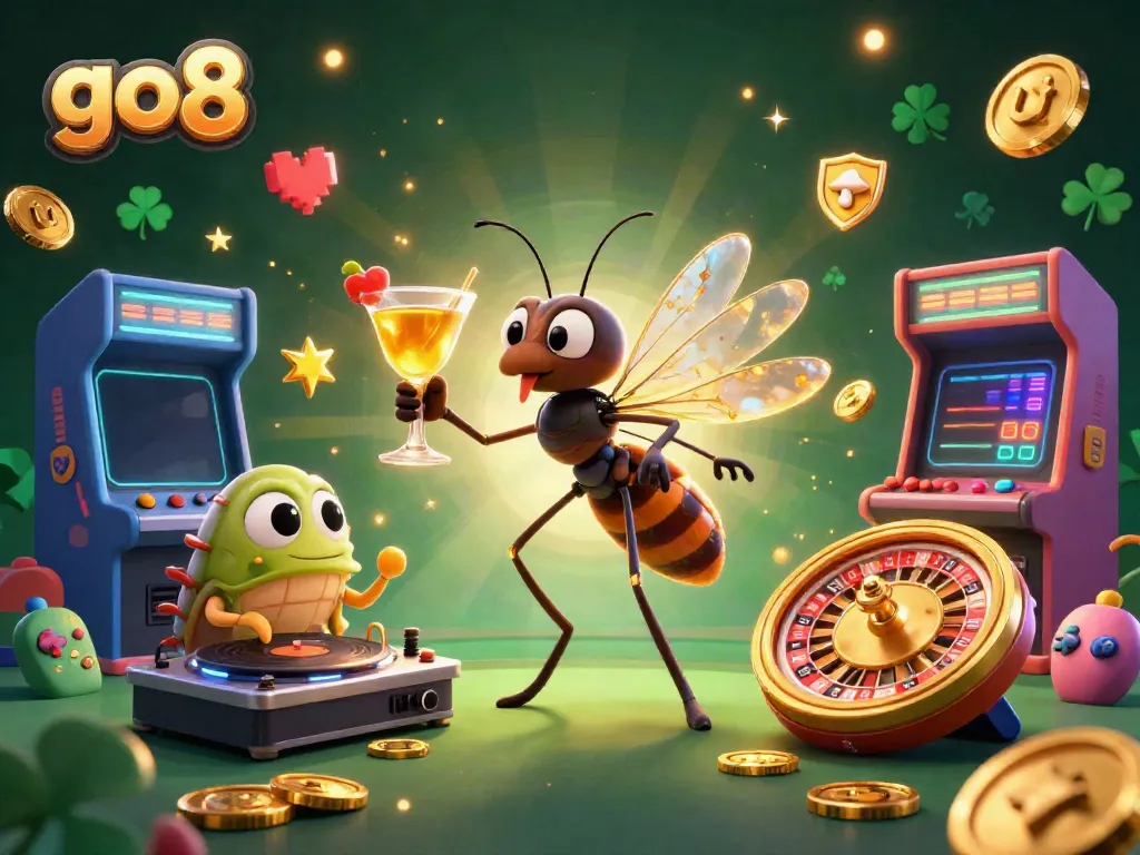 Experience the vibrant world of go8 with this dynamic casino-themed 3D cartoon illustration featuring vivid gaming elements.