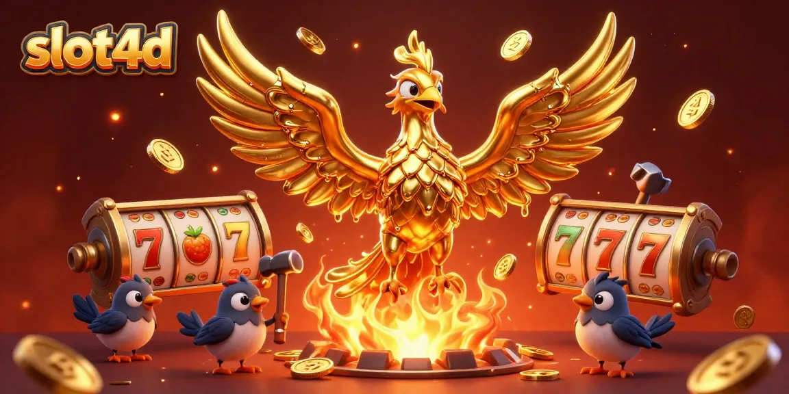 Menang besar di slot4d dengan phoenix emas, koin, dan elemen slot yang menarik.