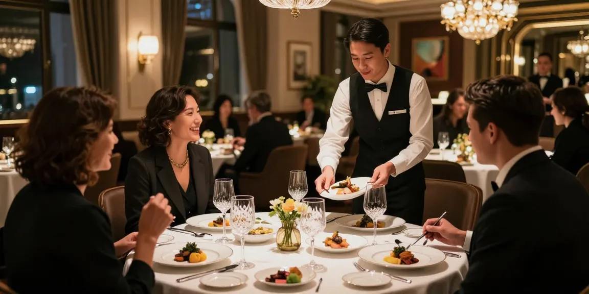 Makan malam mewah di restoran dengan Link LUXURY777, hidangan gourmet dan suasana elegan.