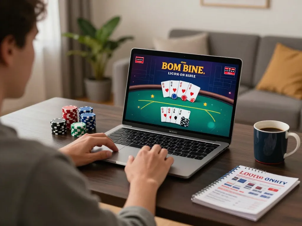 Engaging in online poker gameplay while using strategic betting notes and enjoying a cozy atmosphere.