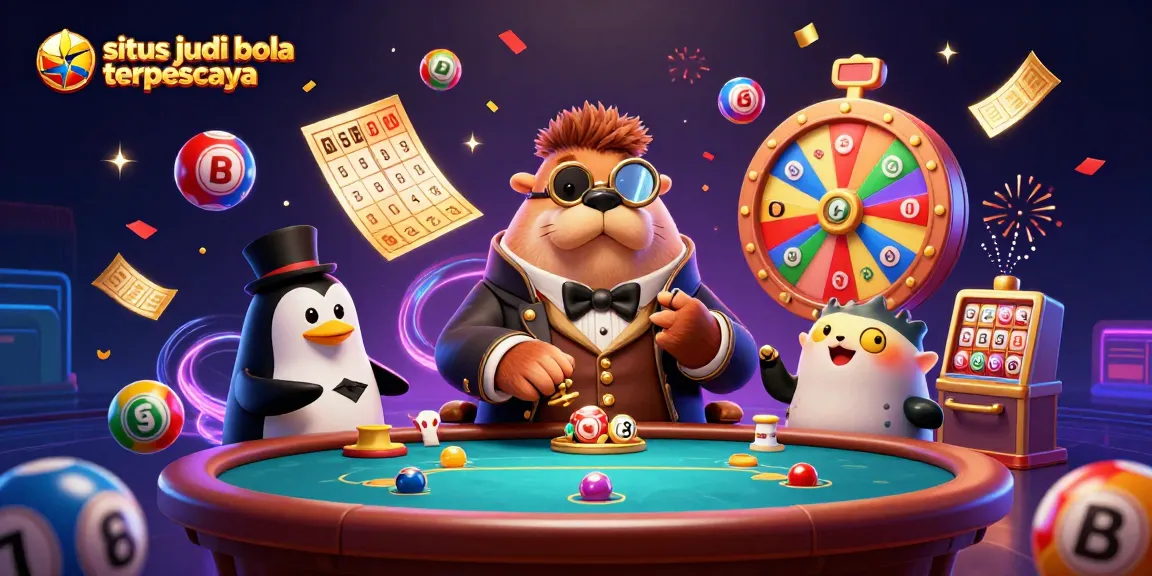 Engaging scene showcasing the fun of situs judi bola terpercaya with vibrant casino elements, featuring a jolly walrus and characters.