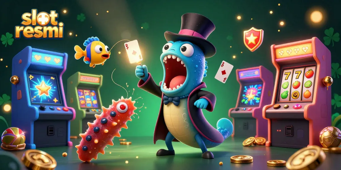 Slot resmi mempersembahkan ilustrasi aksi menarik dengan ikan gulper dan elemen kasino.