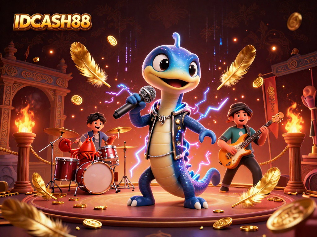 IDCASH88 showcases an underwater electric eel DJ at a vibrant casino stage.