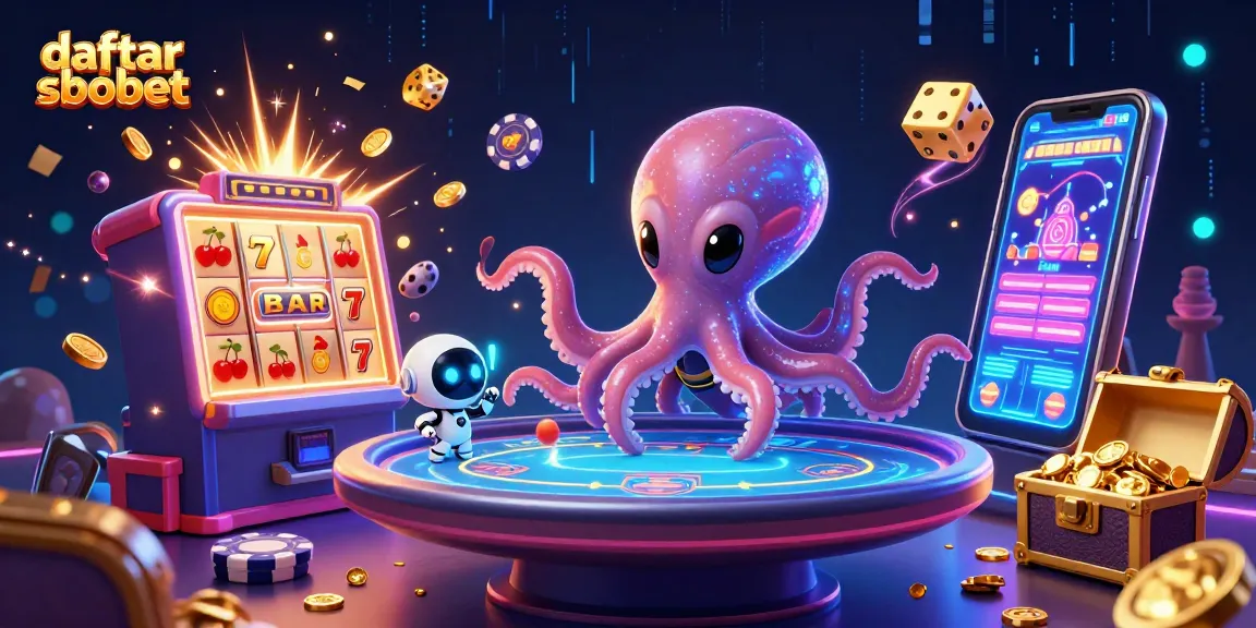 Engaging illustration of daftar sbobet showcasing a vibrant casino scene with an alien octopus and exciting game elements.