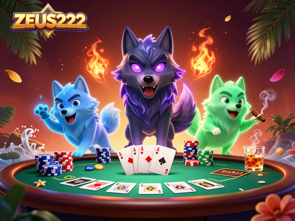 Experience the thrill of ZEUS222 with poker dynamics, vivid ghostly wolves and rich casino elements.