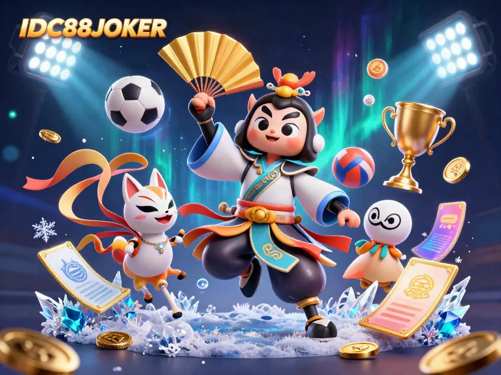 Engage with IDC88JOKER's vibrant 3D gaming experience featuring dynamic characters and sports elements.