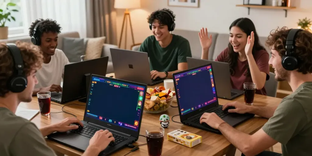 Ruang bermain judi online TOTOWIN88 dengan pemain merayakan kemenangan