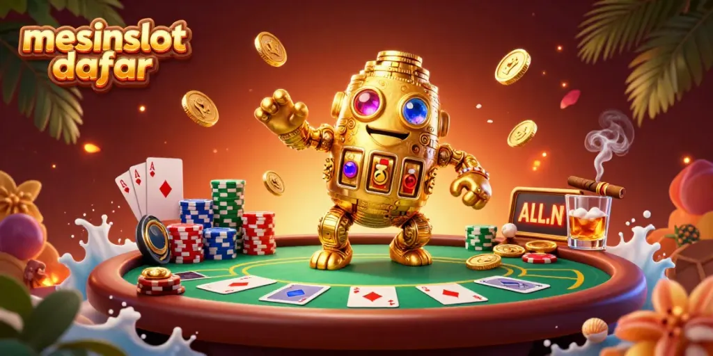 Spin to win at mesinslot daftar with dynamic casino elements and a golden coin golem.